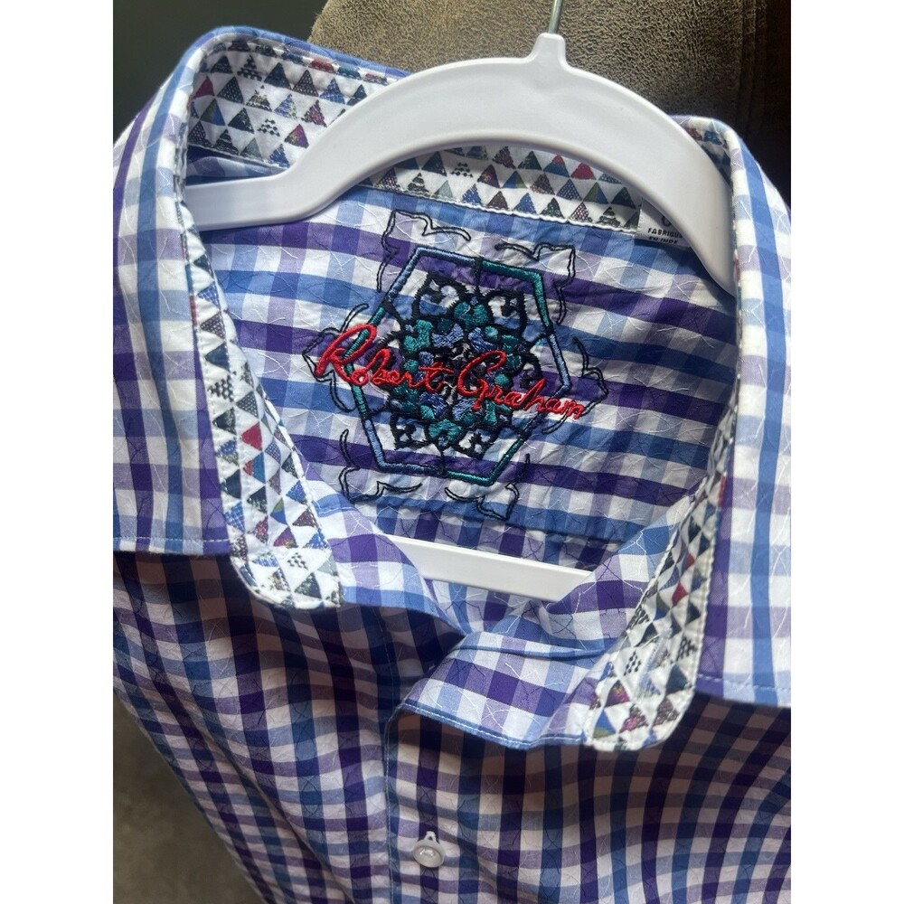 ROBERT GRAHAM MENS SZ L PLAID PURPLE LONG SLEEVE FLIP CUFF BUTTON UP SHIRT